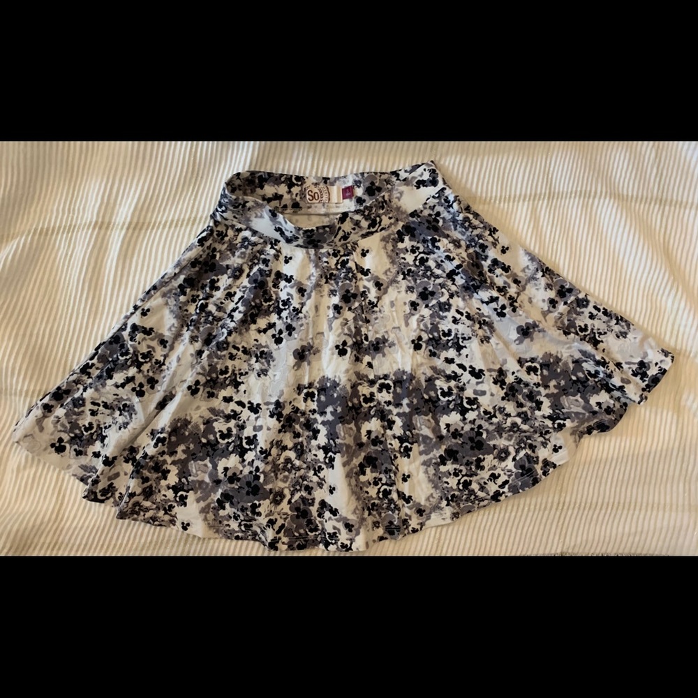 Floral Skater Circle Skirt Black and White